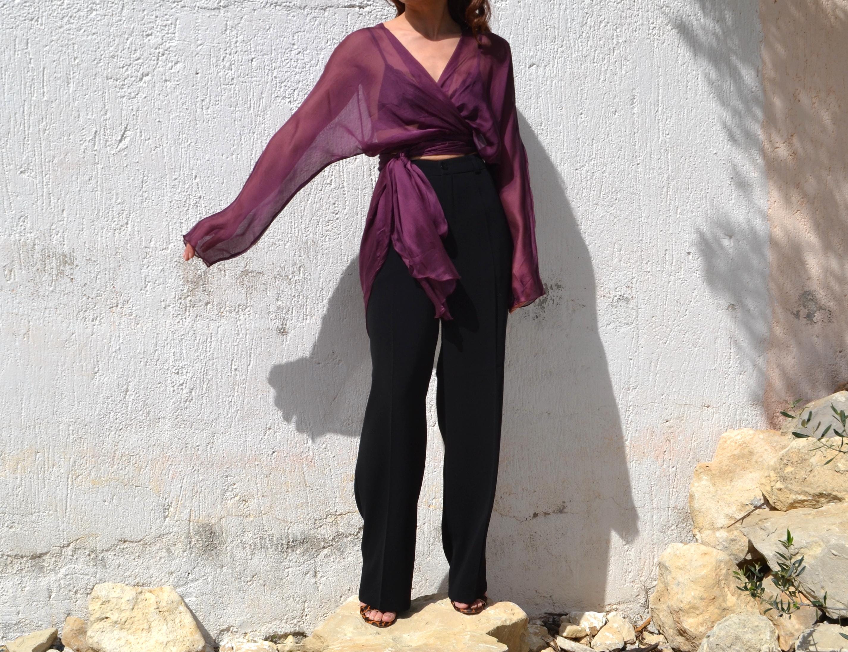 Vintage Black Straight Leg High Waist Chic Trousers,pants.size GB