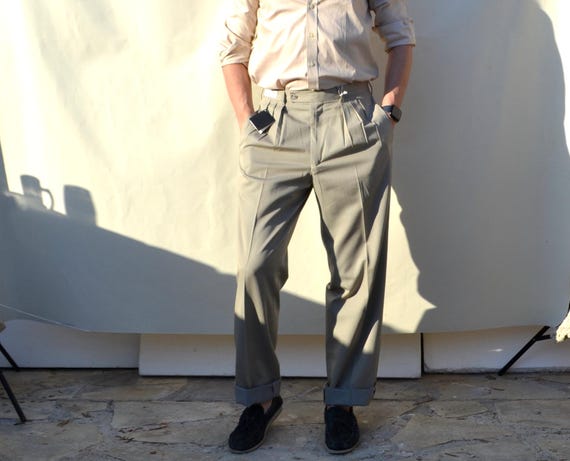 Christian Dior Sand Striped Pleated Trousers – 80s/90s Stock, Size 44