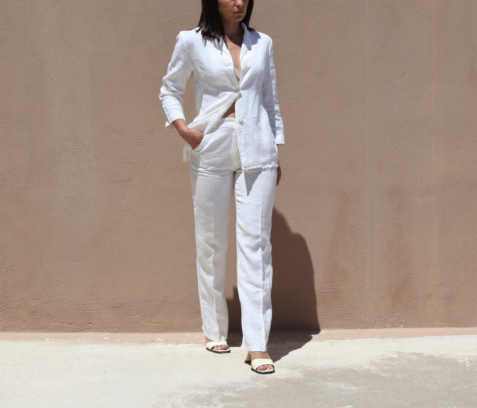 Deadstock White Cream 100 Linen Pants Suit Set.size S Etsy