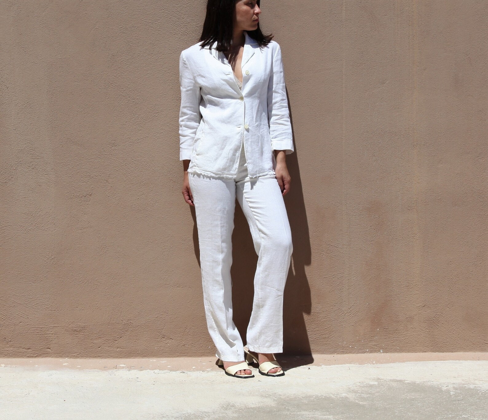 Deadstock White Cream 100 Linen Pants Suit Set.size S Etsy