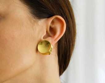 Deadstock gold plated minimal earrings,clip on earrings.