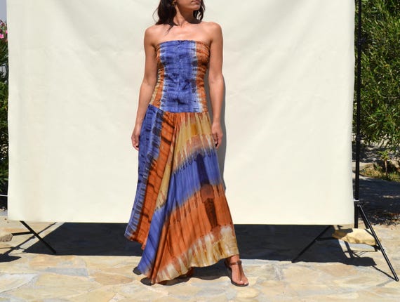 Multi color tie dye pattern strapless stretch asy… - image 1