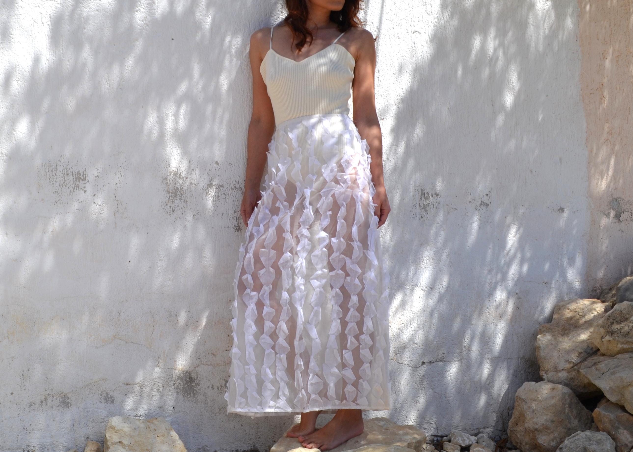 ★mohae★ Oganza see through skirt _ cream Cream/white Organza Sheer Long Skirt.size 38 (s/m) - Etsy