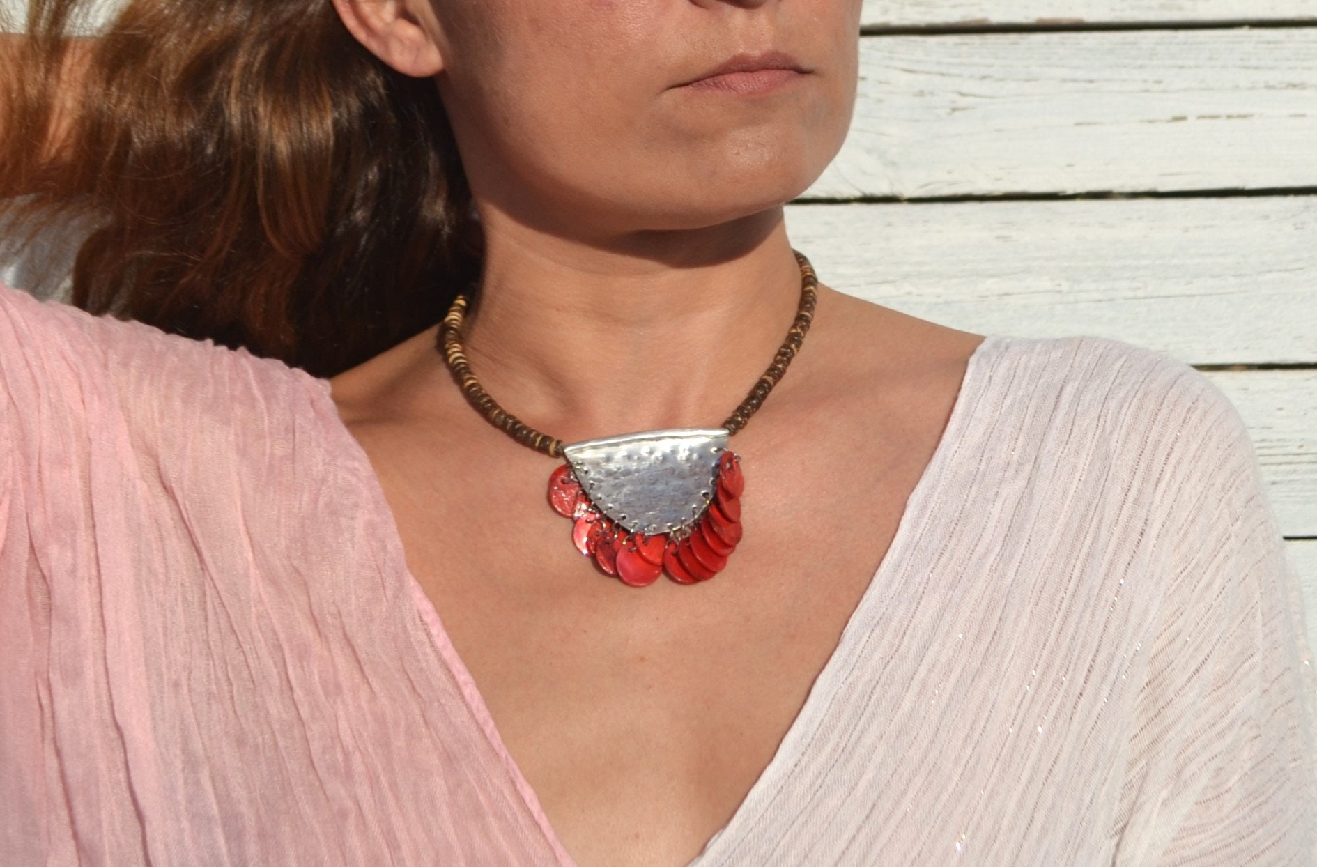 CALLARON Set 2 Collane Etniche In Conchiglia Di Cocco – Gioielli Vintage Bohémien Per Donna