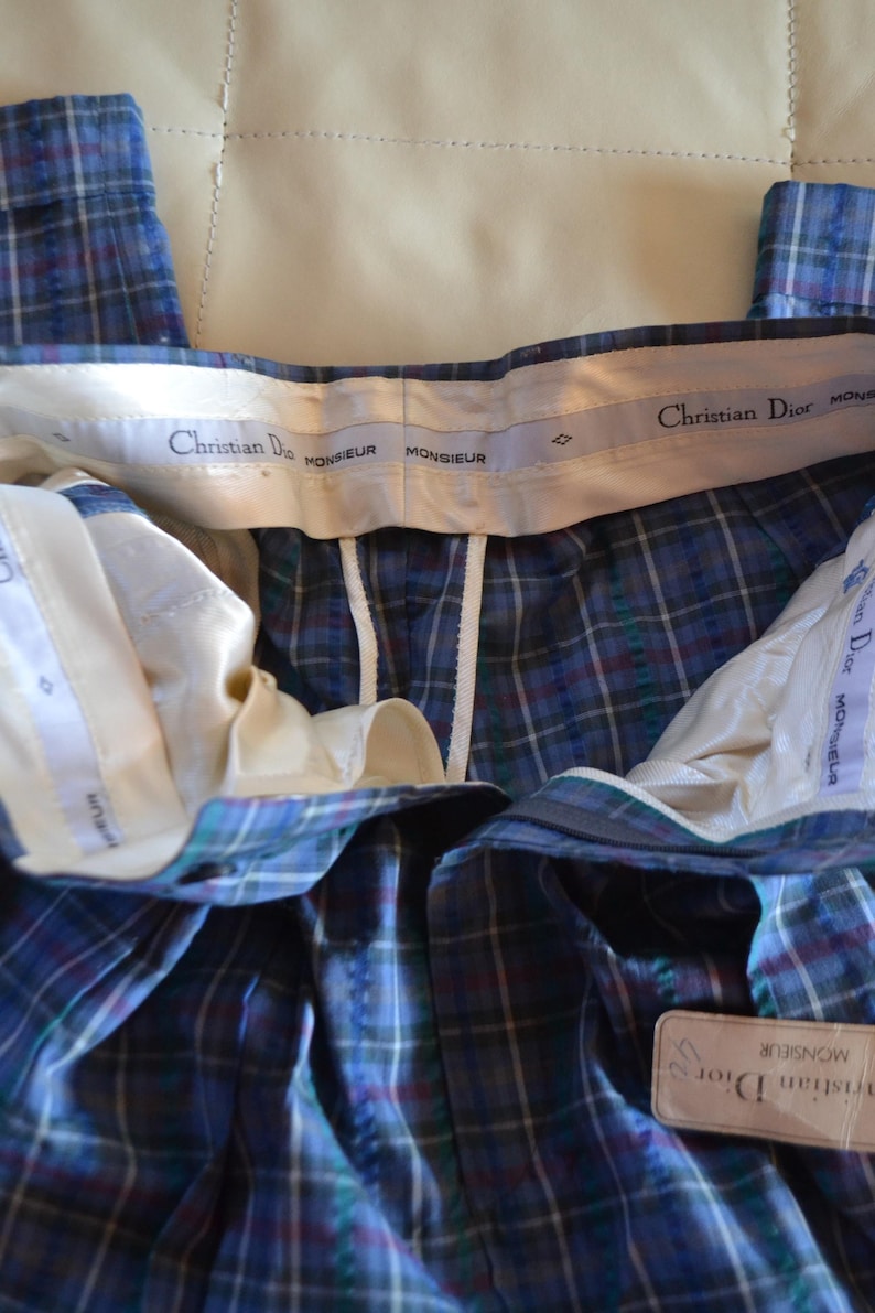 Christian Dior blue/multi color plaided 80s/90s pleated high waist relaxed straight-slightly tapered leg pants.size 40 image 12