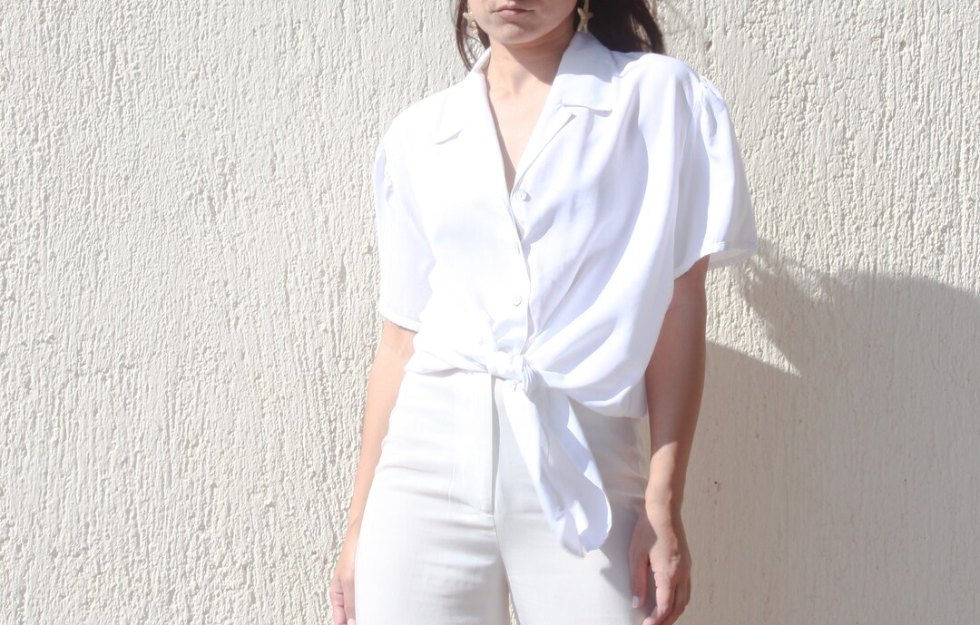 womens white button down tie front shirt
