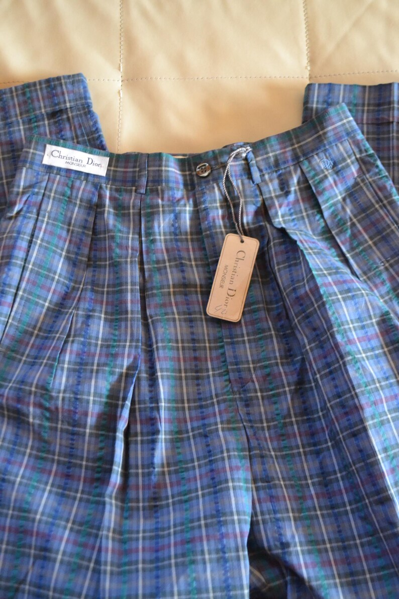 Christian Dior blue/multi color plaided 80s/90s pleated high waist relaxed straight-slightly tapered leg pants.size 40 image 8