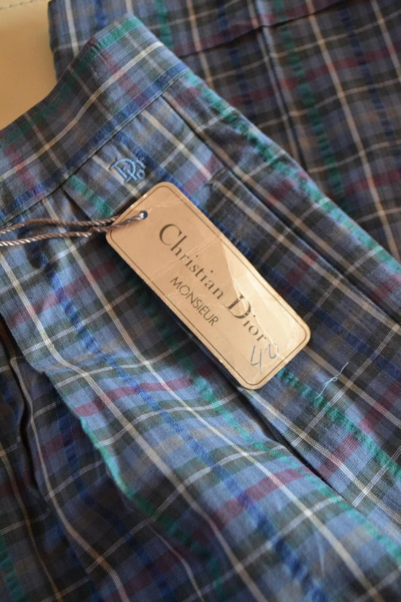 Christian Dior blue/multi color plaided 80s/90s pleated high waist relaxed straight-slightly tapered leg pants.size 40 image 9