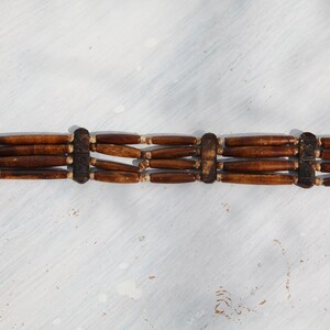 Handmade brown upsycled bone/leather beaded tie boho belt. image 4