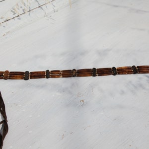Handmade brown upsycled bone/leather beaded tie boho belt. image 3
