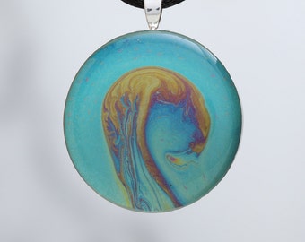 Dancing in Circles  - Glow-in-the-dark pendant with a beautiful abstract soap film pattern  - B2