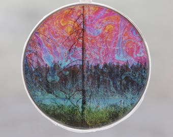 Spirited Pond  - Glow-in-the-dark pendant with a surreal image of trees