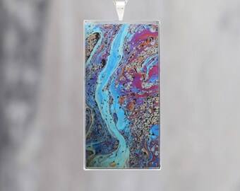 The River Running  - Glow-in-the-dark pendant with a beautiful abstract soap film pattern  - B11