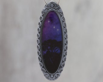 Trees Dreaming - Galaxy Pendant with Celtic Knotwork  made with a photo of a tree and the Carina Nebula!