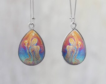 Rainbow Power  Earrings  - Abstract Soap Film earrings with stainless steel ear-wires