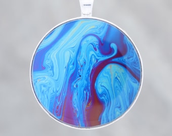 Blue Rage  - Glow-in-the-dark pendant with a beautiful abstract soap film pattern  - B3