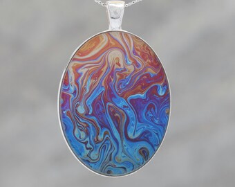 Swimming on your back  - Glow-in-the-dark pendant with a beautiful abstract soap film pattern  - B2