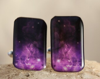 Elegant Purple Cufflinks - Singing to the Stars  - Astrophotography  Men's Jewelry from the Carina Nebula: