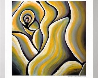 Yellow Abstract Rose Flower Painting Art Print Gift for Grandparent Home Decor, Original Yellow Art Flower, Modern Living Wall Art Rose Gift