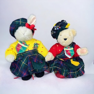 Muffy VanderBear + Hoppy VanderHare HIGHLAND FLING Scottish Plush Bear & Rabbit