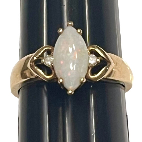 VTG 10K Gold Genuine Marquise Cut OPAL RING Size … - image 6