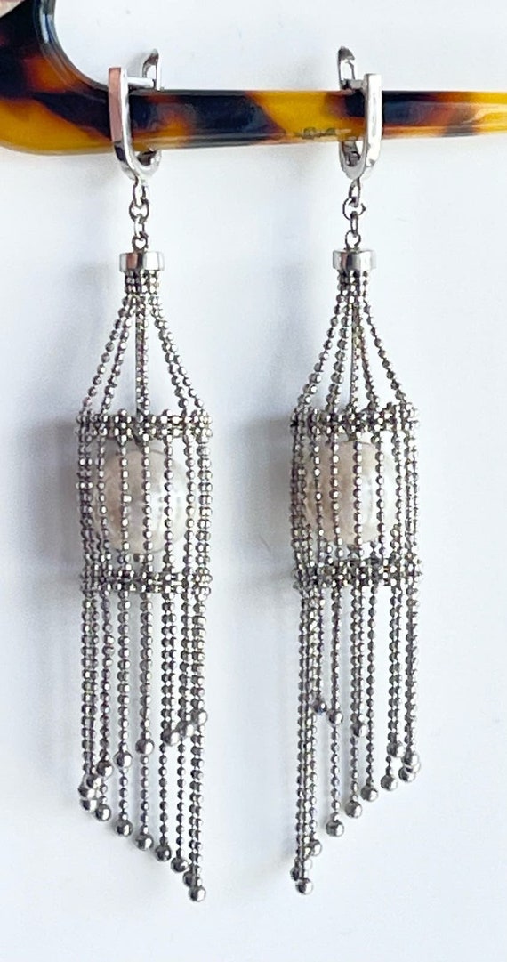 Dancing Lantern EARRINGS Captured Pearl Silver Bi… - image 3