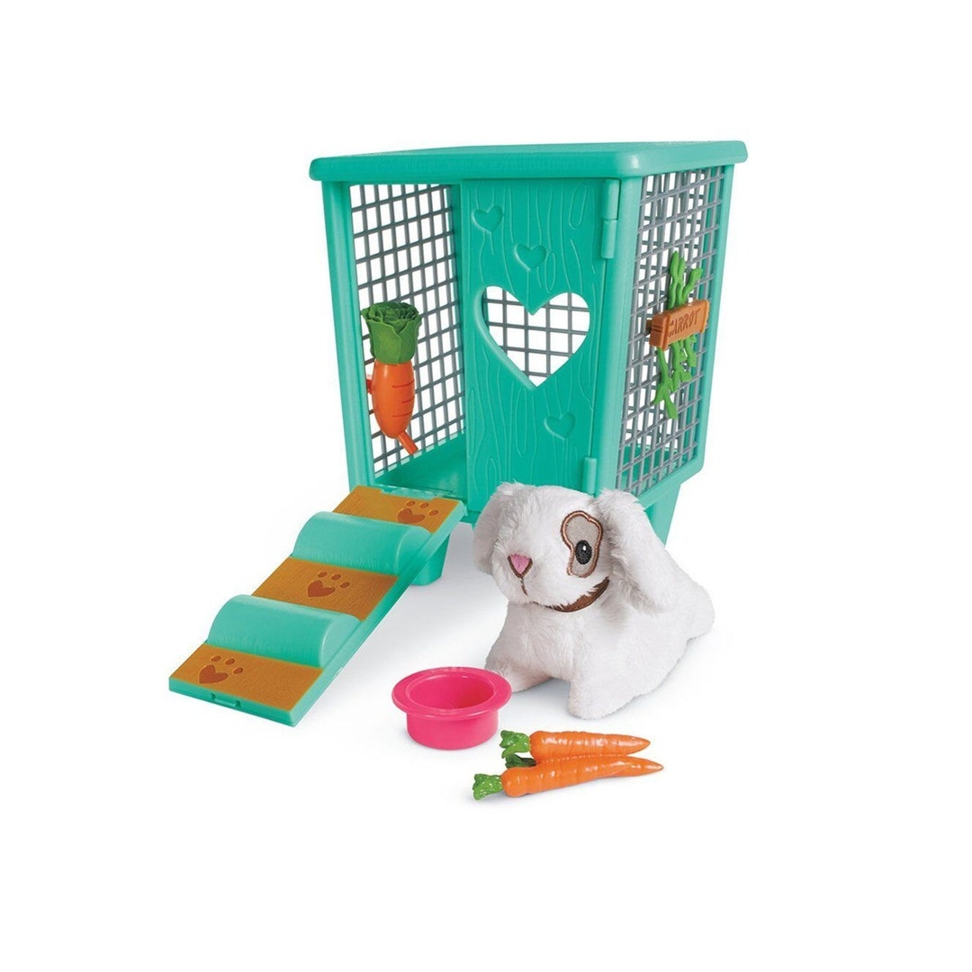 American Girl CARROT BUNNY Plush & HUTCH Rabbit Cage Bottle Dish Wellie ...