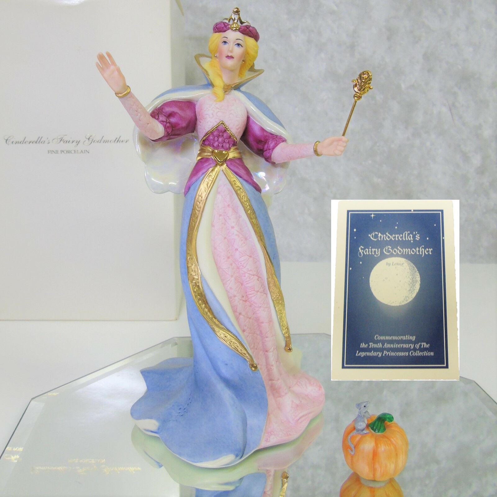 ＬＥＮＯＸ フィギュリン 【美品】スパームホエール　1993 Lenox Fairy Godmother Cinderella Legendary Princesses Pumpkin Wand