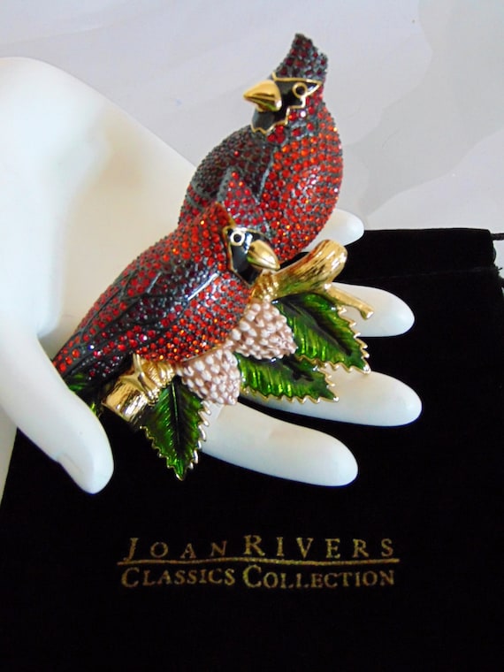 Joan Rivers Large 4" Pair Red CARDINAL Birds BROOC