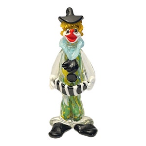 Vintage 1950&#39;s Murano Italy Art Glass 8.5” ACCORDION CLOWN FIGURINE Fratelli Pitau Venetian Art Sculpture Music Band Player