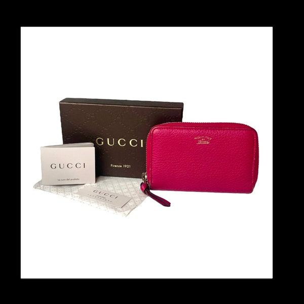 Vintage GUCCI Pink LEATHER Mini WALLET Zip Around + Pamphlet Card Gucci Firenze 1921 Box & Tissue