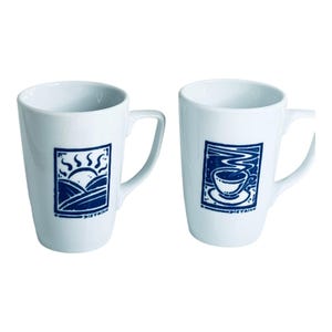 VTG Sunrise Sunset COFFEE CUPS Set 2 Caffe Porcelain Poland Blue White Dietrich