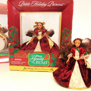 1997 Disney Petite Holiday Collection Princess BELLE MINI DOLL / Ornament For American Girl Dolls Doll Stand She Jingles Limited