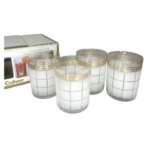 Culver - Lot de 4 verres à l'ancienne Illusion - Or 22 carats transparent givré Vtg Usa New Box