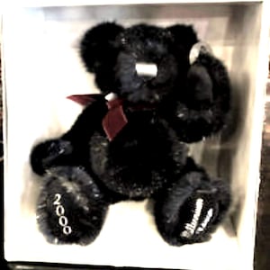 Peluche en fausse fourrure Dan Dee, noir argenté Millennium 2000 1re édition, neuve boîte