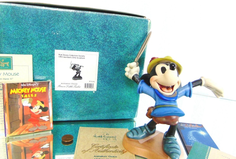 Disney Mickey Mouse Figurine & Book Brave Little Tailor Peter Pan Sword New Box image 1