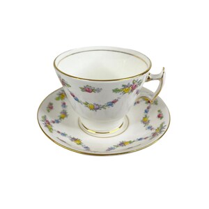 VTG Ensemble tasse à thé et soucoupe Phoenix Bone China TF S Ltd guirlande florale bordure dorée