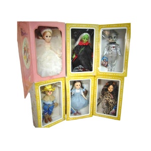 Conjunto vintage novo na caixa (6) BONECA Effanbee feiticeiro de OZ Dorothy Bruxa Boa Bruxa Malvada Leão Homem de Lata Bonecas Espantalho