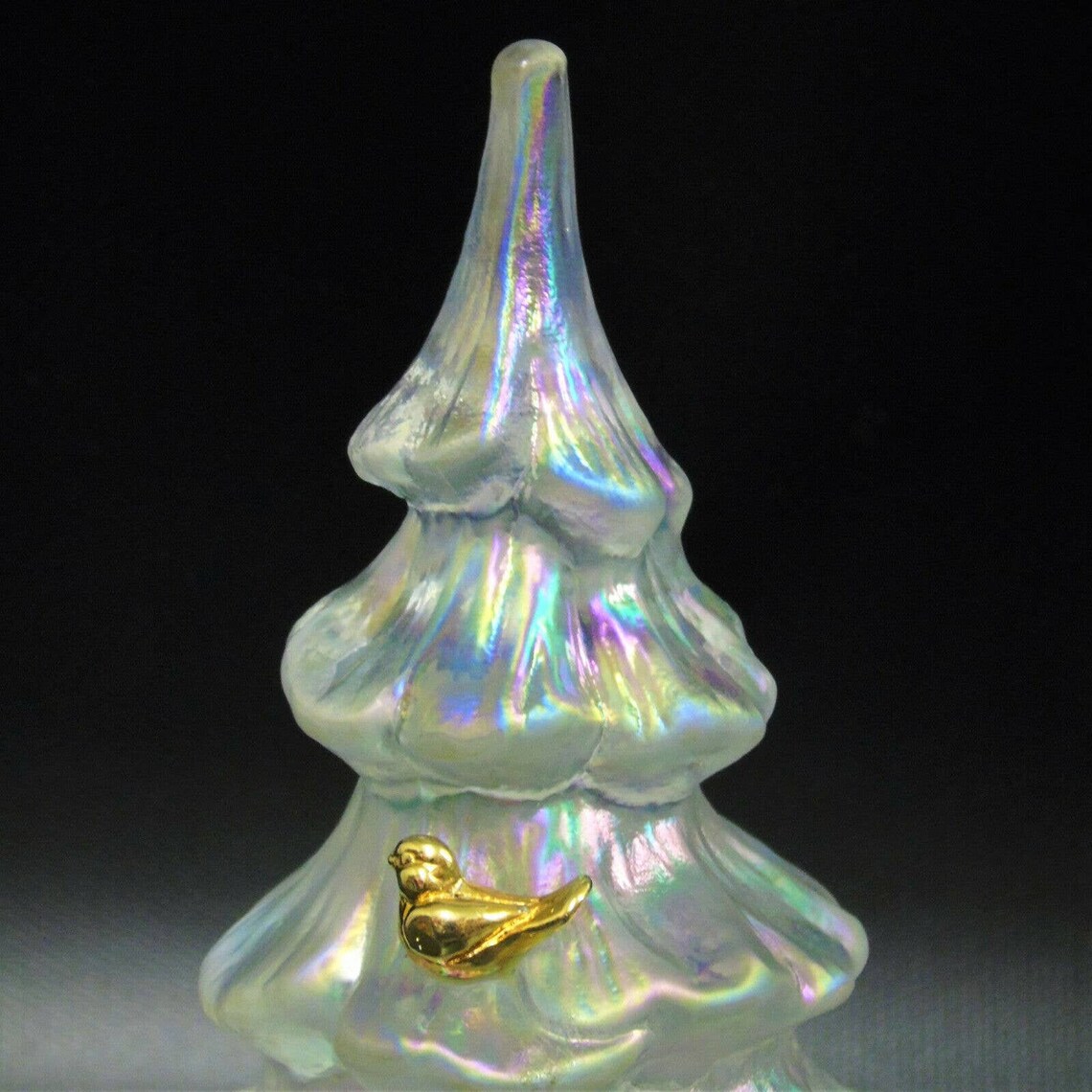 Vintage Fenton Glass CHRISTMAS TREE 6.5 FIGURINE Large White Iridescent
