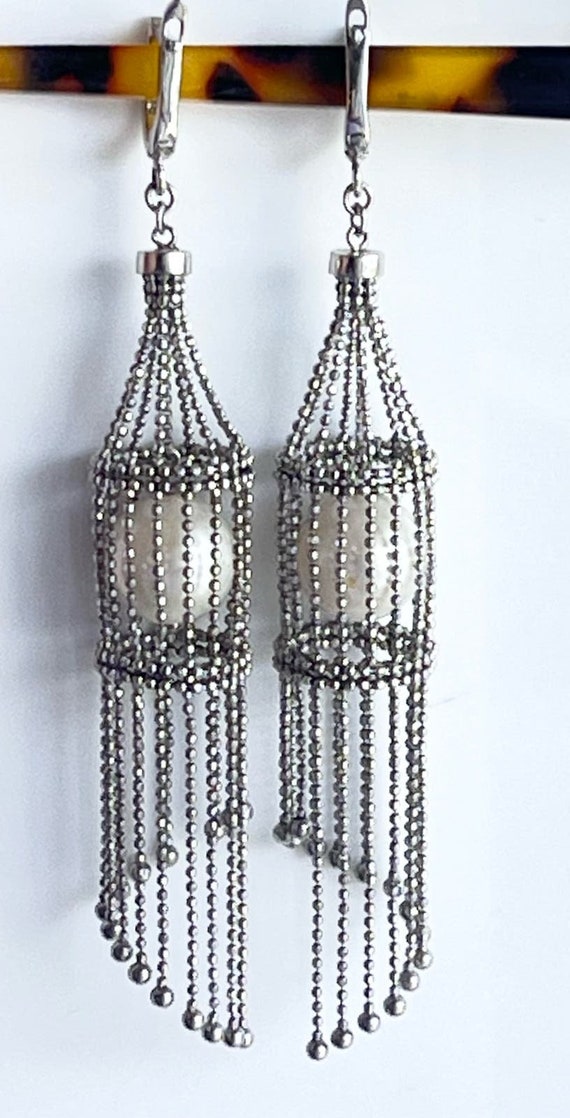 Dancing Lantern EARRINGS Captured Pearl Silver Bi… - image 6