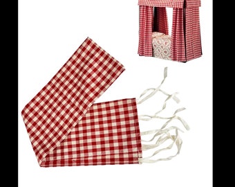 American Girl Felicity Bed CURTAIN 10.5" Wide x 22"L Red Gingham + Ties Bedding