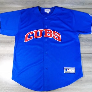 Vintage Starter Athletic Apparel Chicago CUBS Jersey Mens Lg Womens XL Baseball Shirt MLB Blue