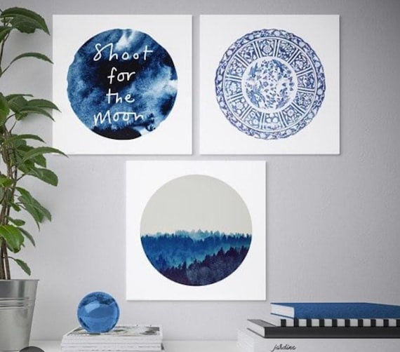 Ikea Leinwand Wand Kunst Blue Moon 3 Stück Shooting für den Mond weiß Decor Trio 16 