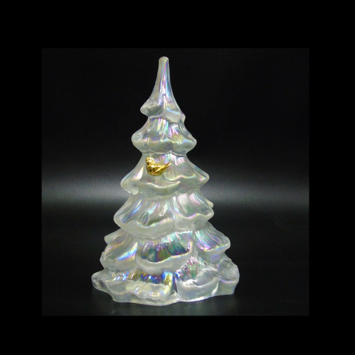 Vintage Fenton Glass CHRISTMAS TREE 6.5 FIGURINE Large White Iridescent