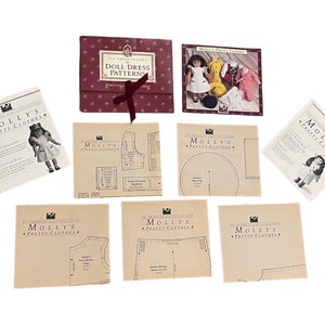1989 American Girl Pleasant Company Molly DOLL CLOTHES PATTERNS Dress Beret Purse Jumper Pinafore Dress Apron Rain Slicker Under Garments +