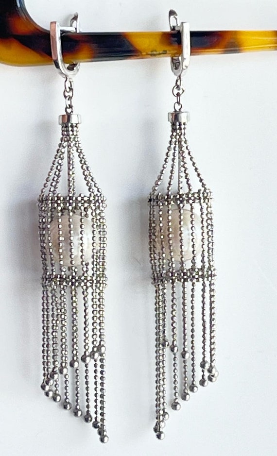 Dancing Lantern EARRINGS Captured Pearl Silver Bi… - image 5