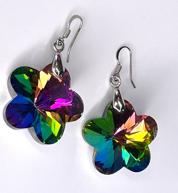 Vintage y2k Multi Color FLOWER EARRINGS 2" Rainbow