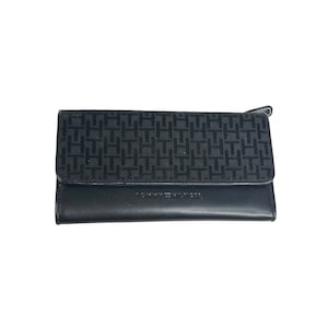 Tommy Hilfiger TRIFOLD Cartera negra TH Logo Snap Card ID Jacquard de piel sintética