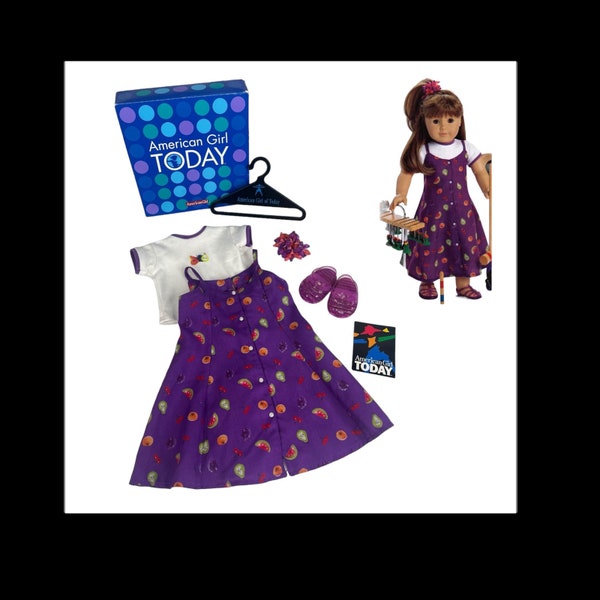 American Girl Pleasant Company LAWN PARTY Birthday OUTFIT Jelly Shoes Fruit Top