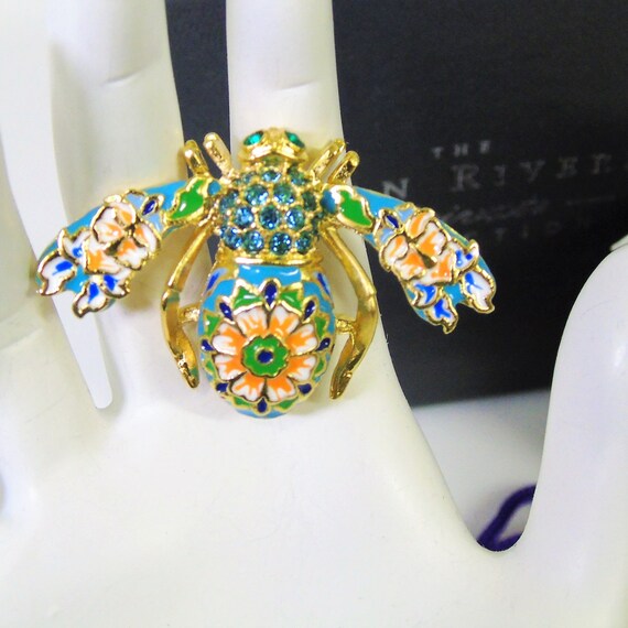 New Joan Rivers CLOISONNE BEE PIN Brooch Blue Crys